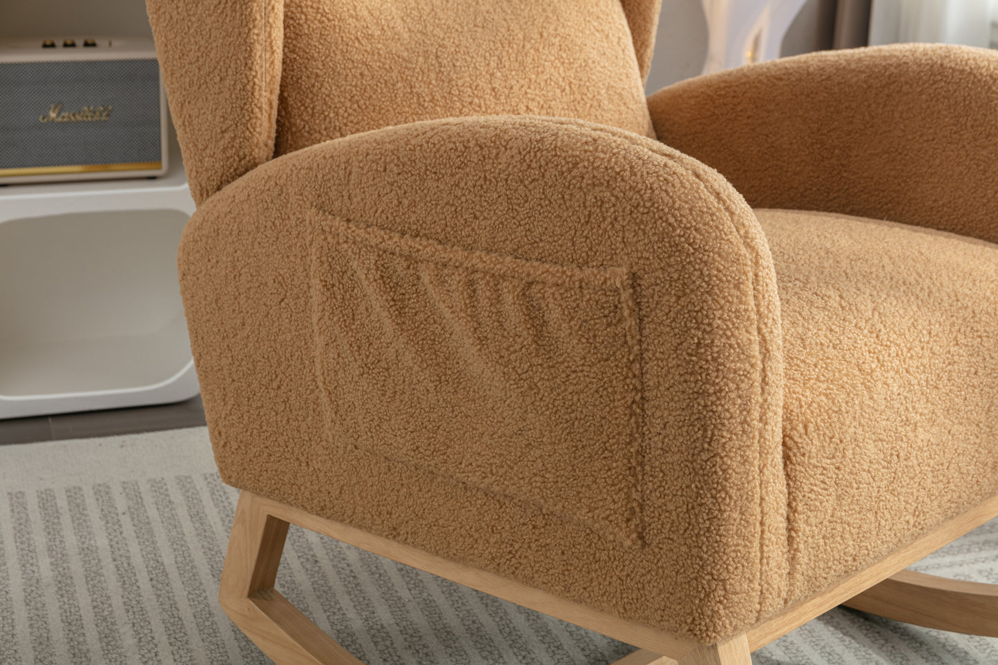 Nadia Teddy Fabric Rocking Chair - khaki