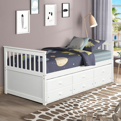 Abby Twin Daybed with Trundle Bed and Storage Drawers - White