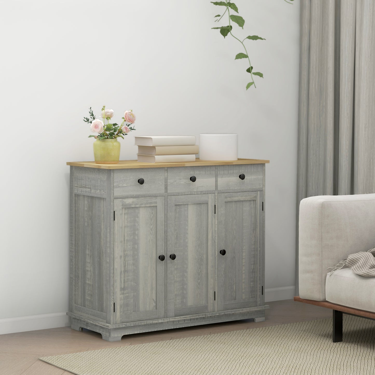 Taj Sideboard with Solid Wood Countertop - Light Gray