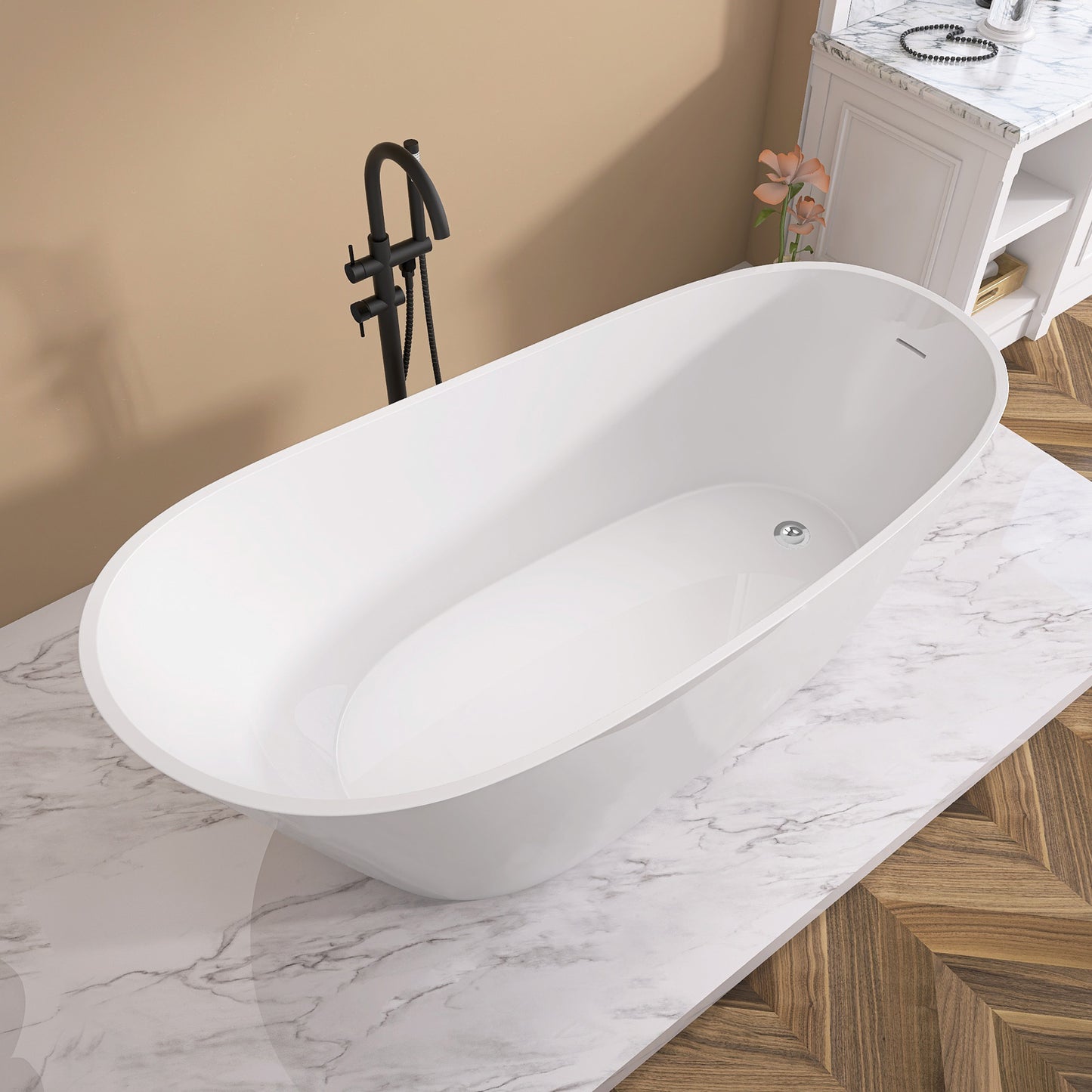 Nest 59" Acrylic Freestanding  Soaking Bathtub - Gloss White