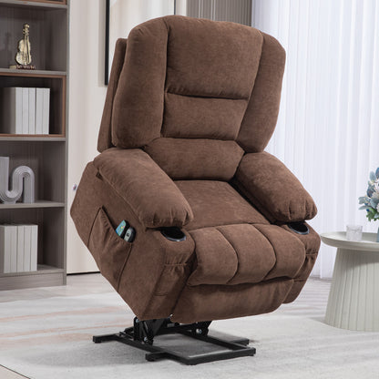 Kenzo Power Lift Recliner Chair Sofa with Vibration Massage and Heat - Brown