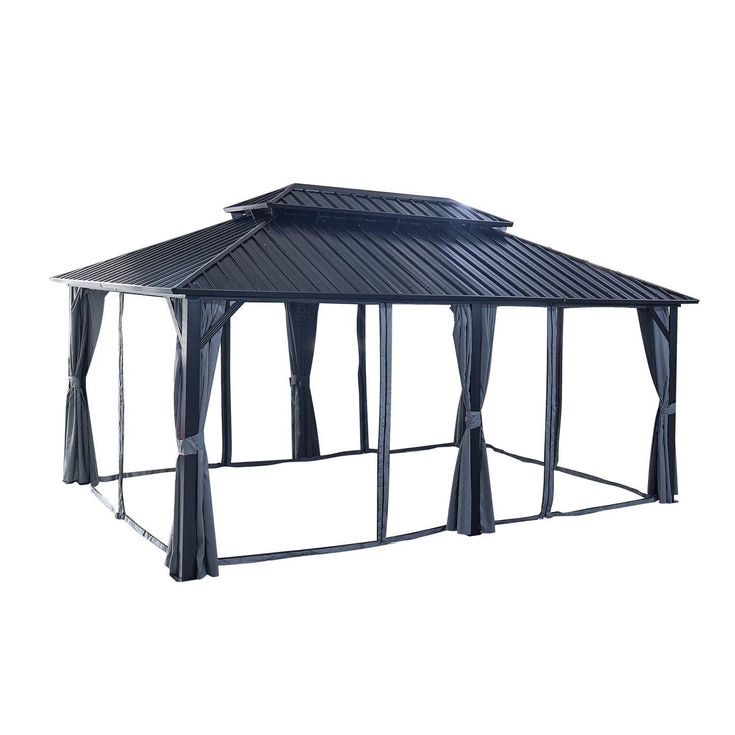 Afix 12 X 18 ft  Permanent Hardtop Gazebo Canopy - Black