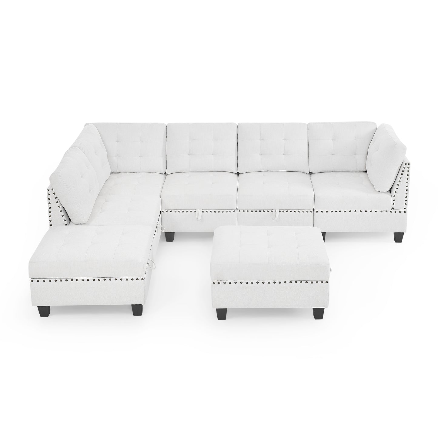 Molly Modular Sectional Sofa Three Single Chair ,Two Corner and Two Ottoman - Ivory