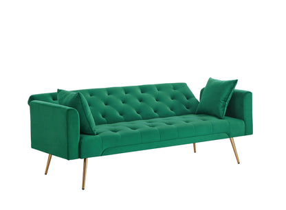 Kona Velvet Futon Sofa Bed with Metal Legs - Green