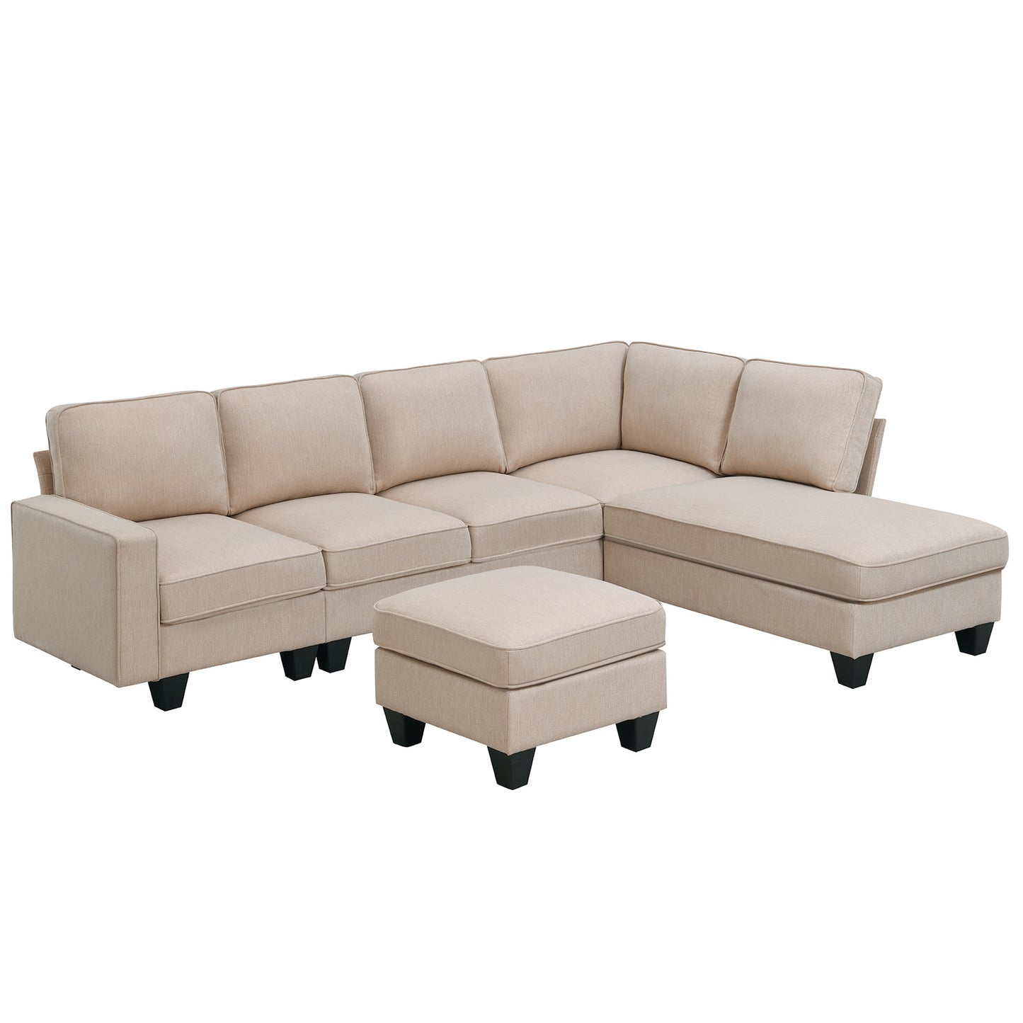 Vortex 7-seat Linen Fabric L-shaped Sectional Sofa - khaki