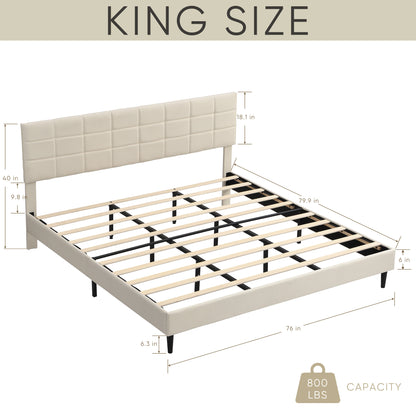 Elegant King Size Platform Bed Frame - Beige