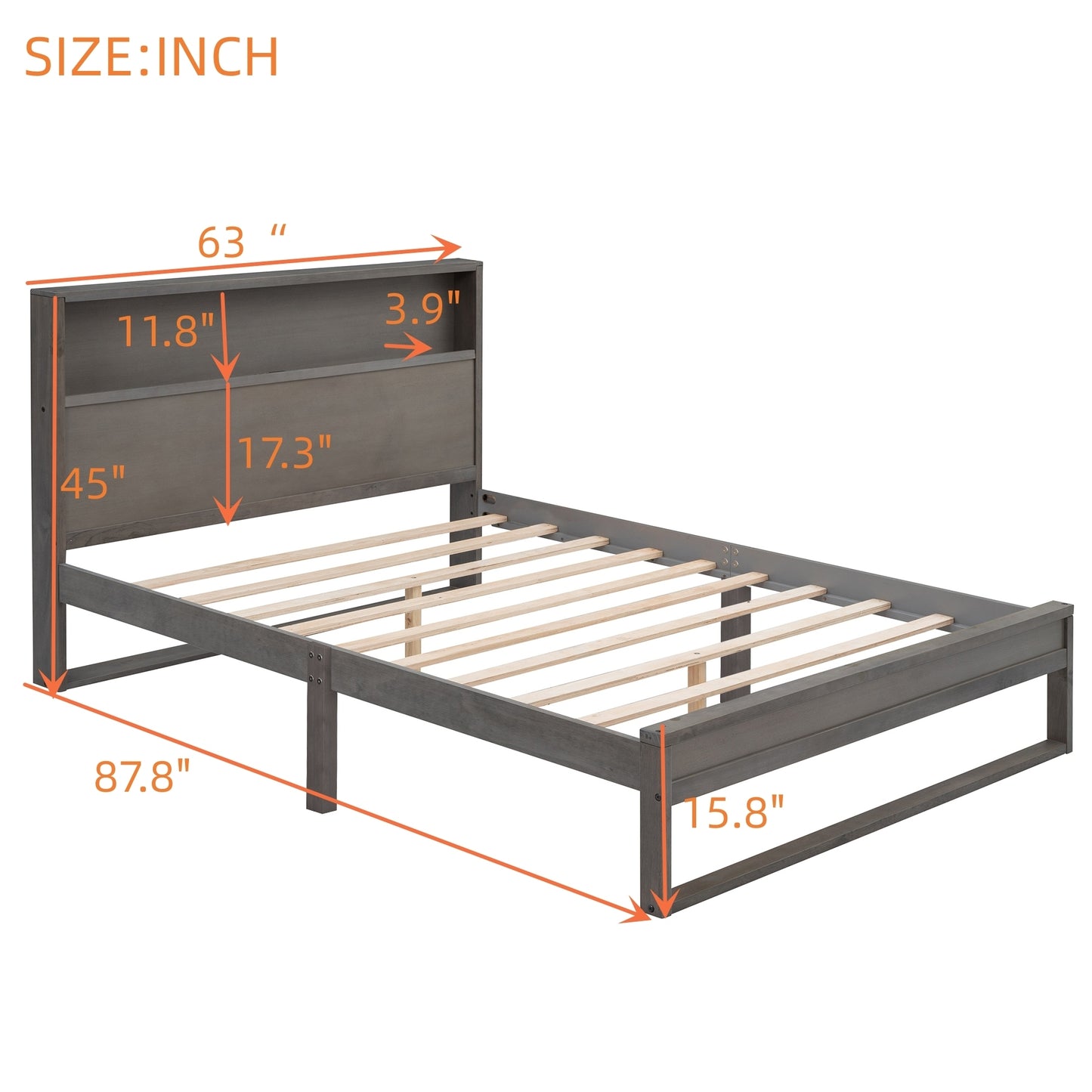 Mora Queen Size Platform Bed Frame with Storage - Gray