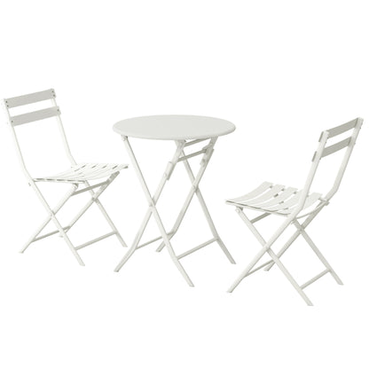 Davina 3 Pc Patio Bistro Set of Foldable Round Table and Chairs - White