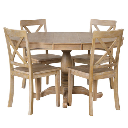 Vivia 5pc Dining Set Round Table 4x side Chairs - Natural