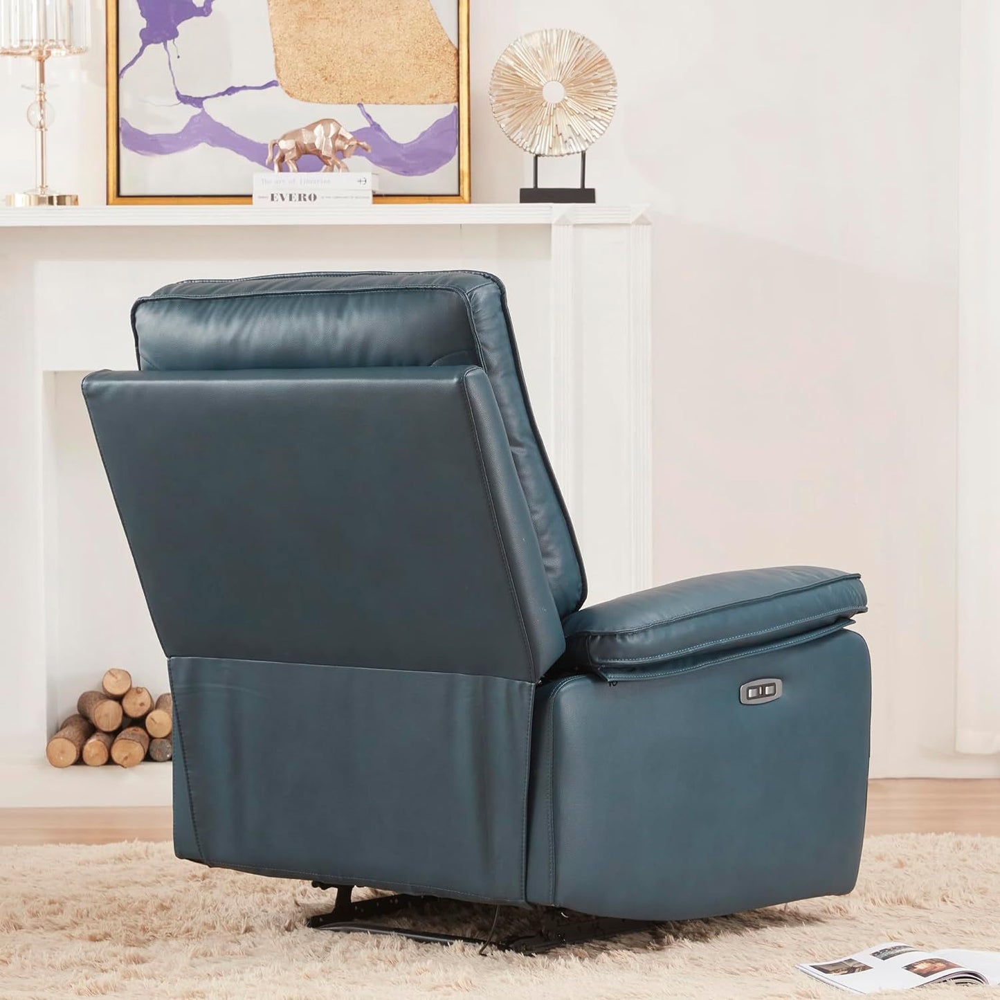 Emma Oversized Leather Power Recliner with USB Port - Dark Blue