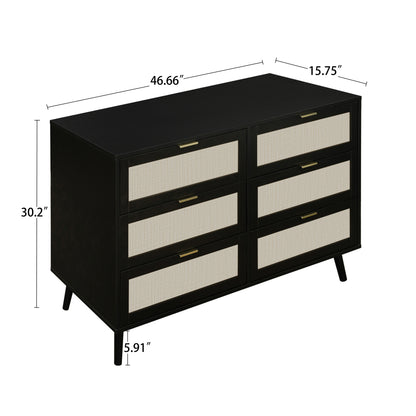 Noi 6 Drawer Dresser Wood Cabinet - Black