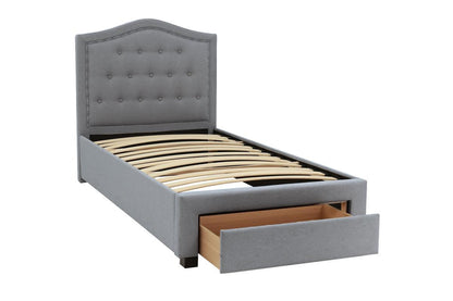 Imani Twin Size Bed w Drawer Button Tufted - Light Grey