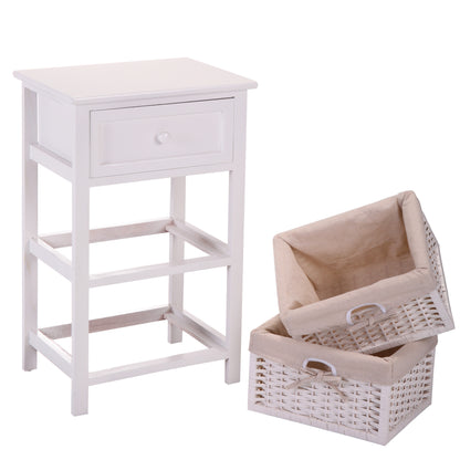 Darin Nightstand with Two Removable Baskets - White