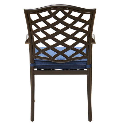 Rosita Patio Aluminum Dining Arm Chair With Cushion (Set of 2) - Navy Blue