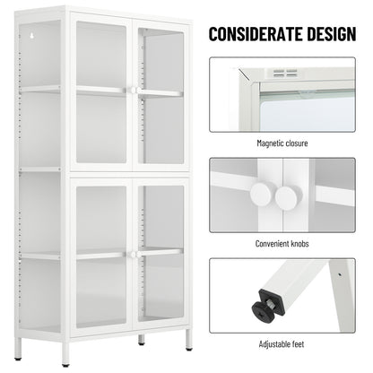 Hart Four Glass Door Storage Cabinet - White