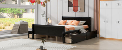 Meg Queen Size Wood Platform Bed with 4 Drawers - Espresso