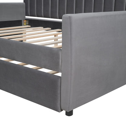 Xena Full Size Upholstered Daybed with Trundle - Gray