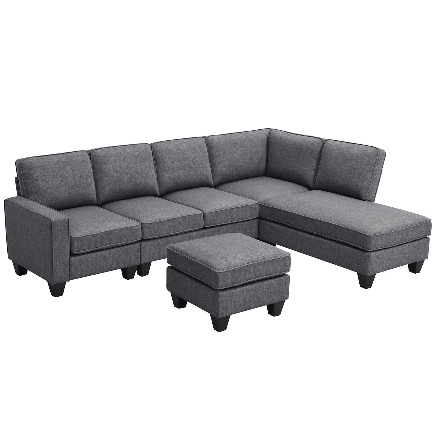 Vortex 7-seat Linen Fabric L-shaped Sectional Sofa - Gray