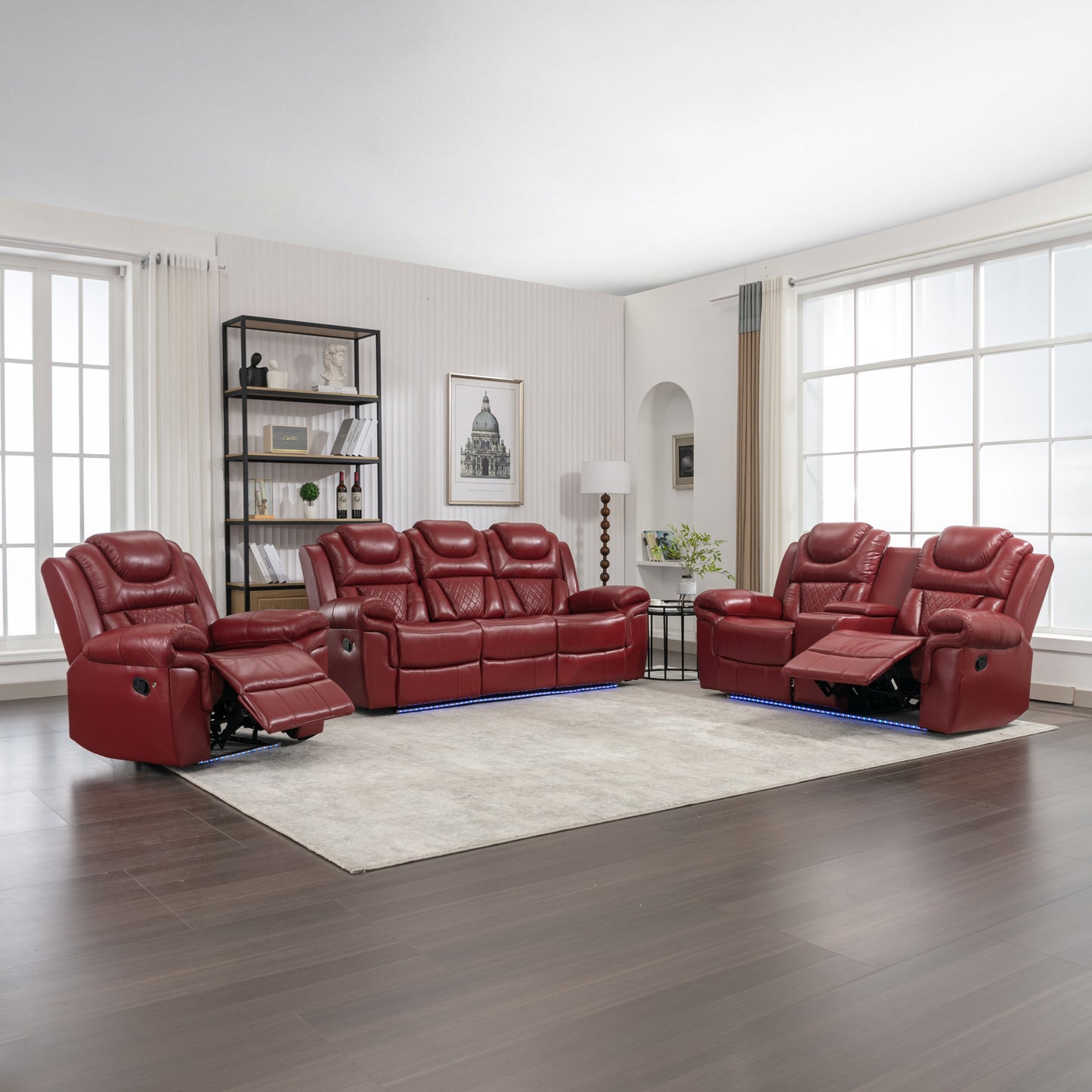 Milo 3 Pieces Recliner Sofa Sets - Red