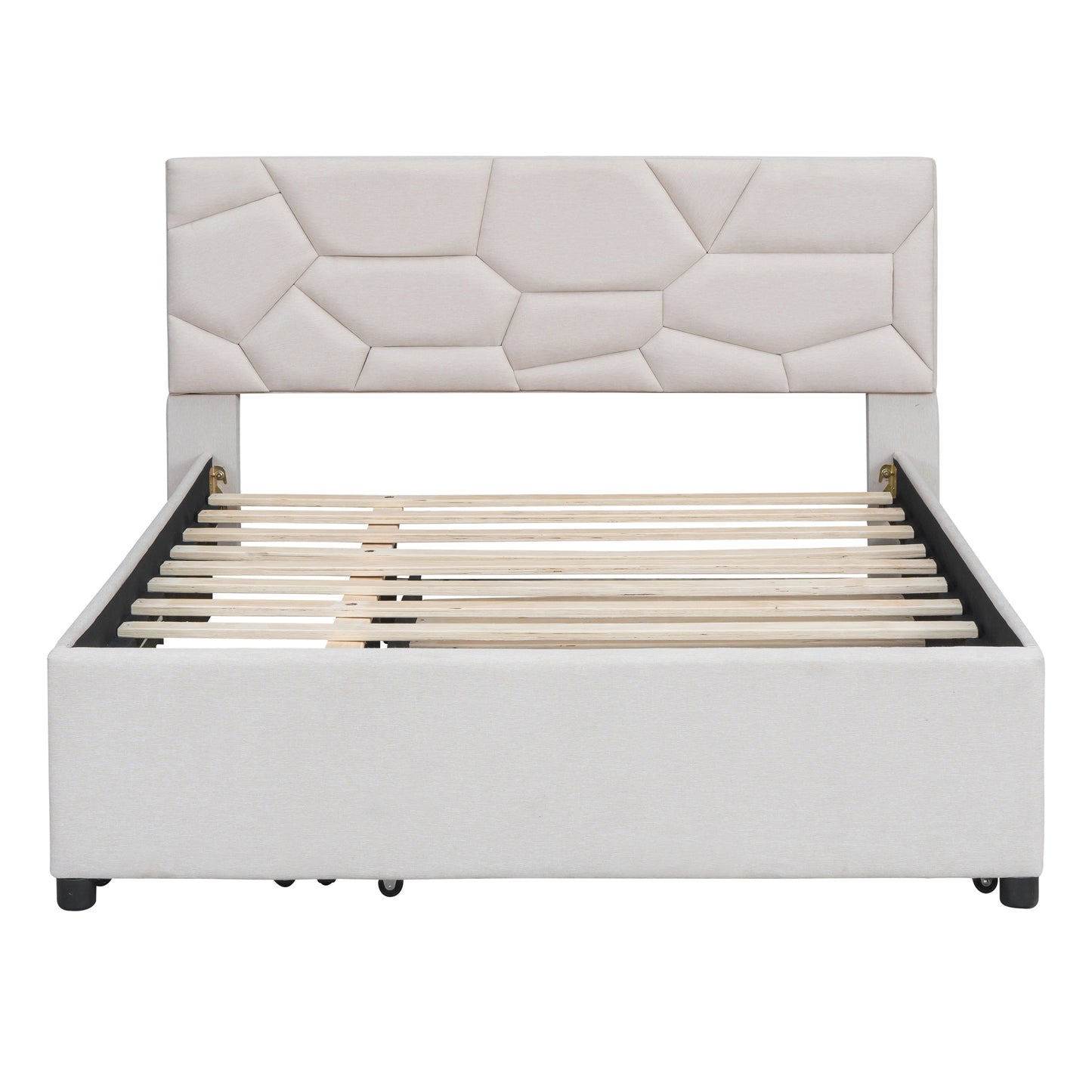 Brick Full Size Platform Bed with 2 drawers and Twin Size Trundle - Beige