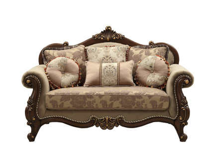 Mehadi Velvet Loveseat w/6 Pillows - Walnut