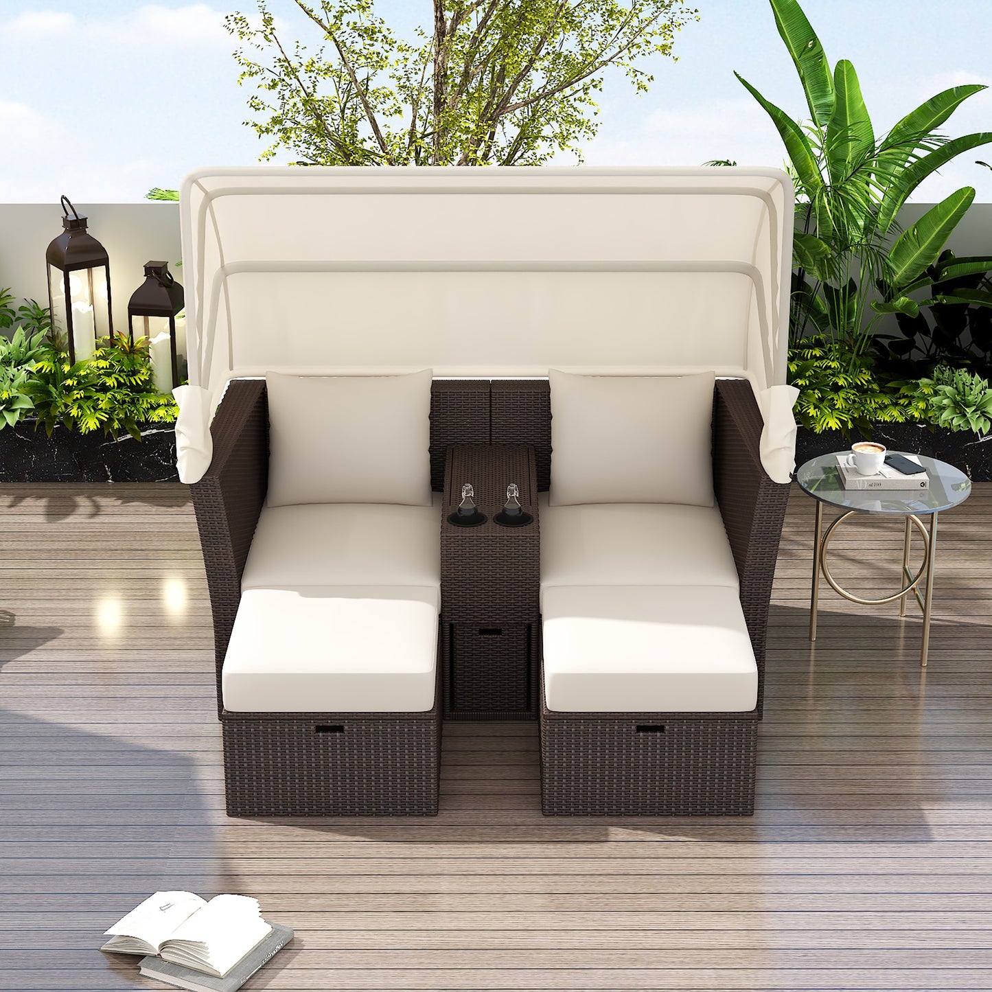 Ginson 2-Seater Outdoor Patio Daybed - Beige