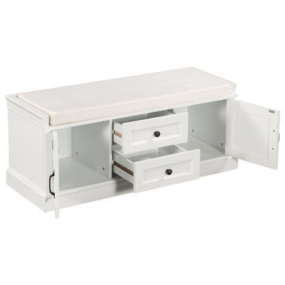 Stash Storage Bench with 2 Drawers and 2 Cabinets - White