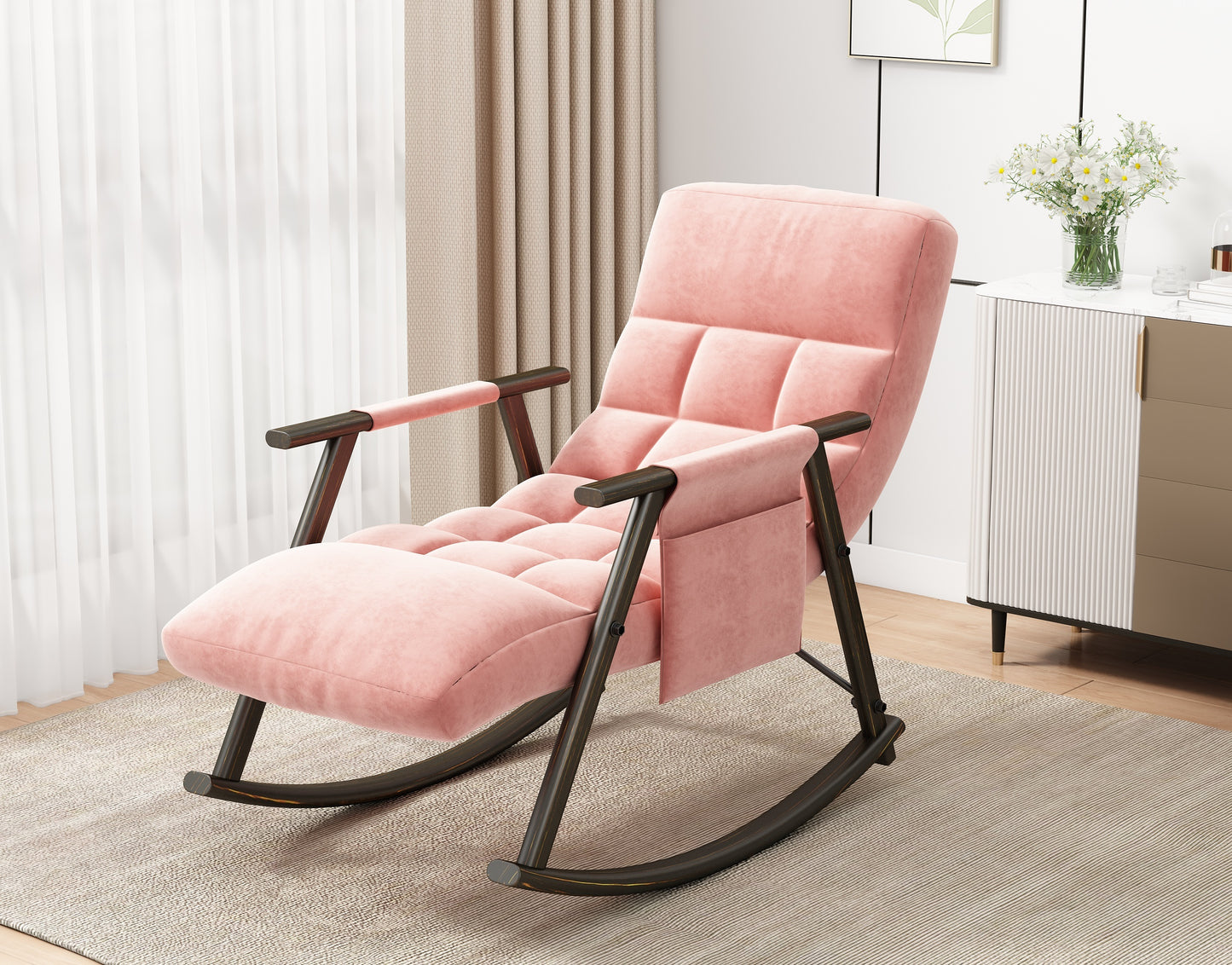 Dawson Casual folding rocking chair upholstere - Pink