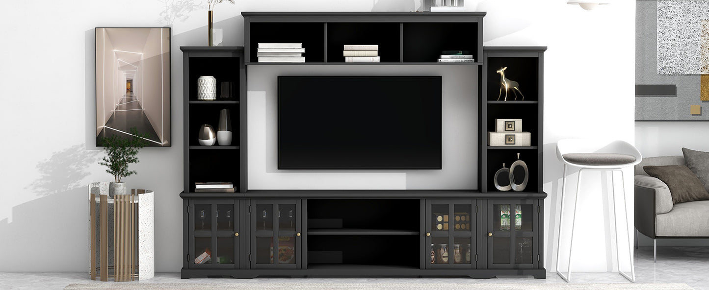 Tio Entertainment Wall Unit TV Stand with Tempered Glas - Black