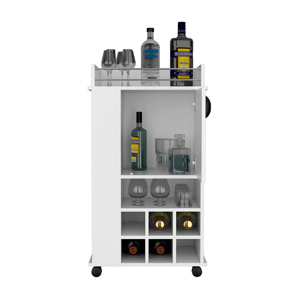 Six Wine Cubbies Bar Cart - White