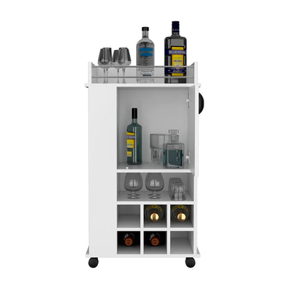 Six Wine Cubbies Bar Cart - White