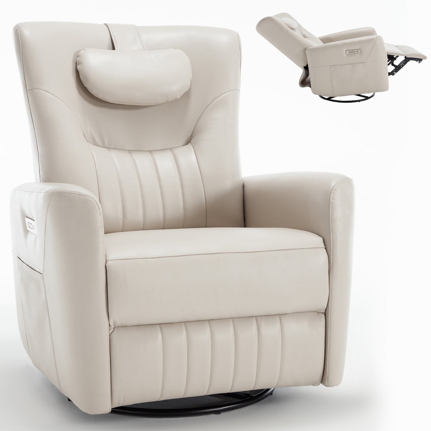 Davila Swivel and Rocker Power Recliner Chair with Lumbar and Neck Support - Light Gray