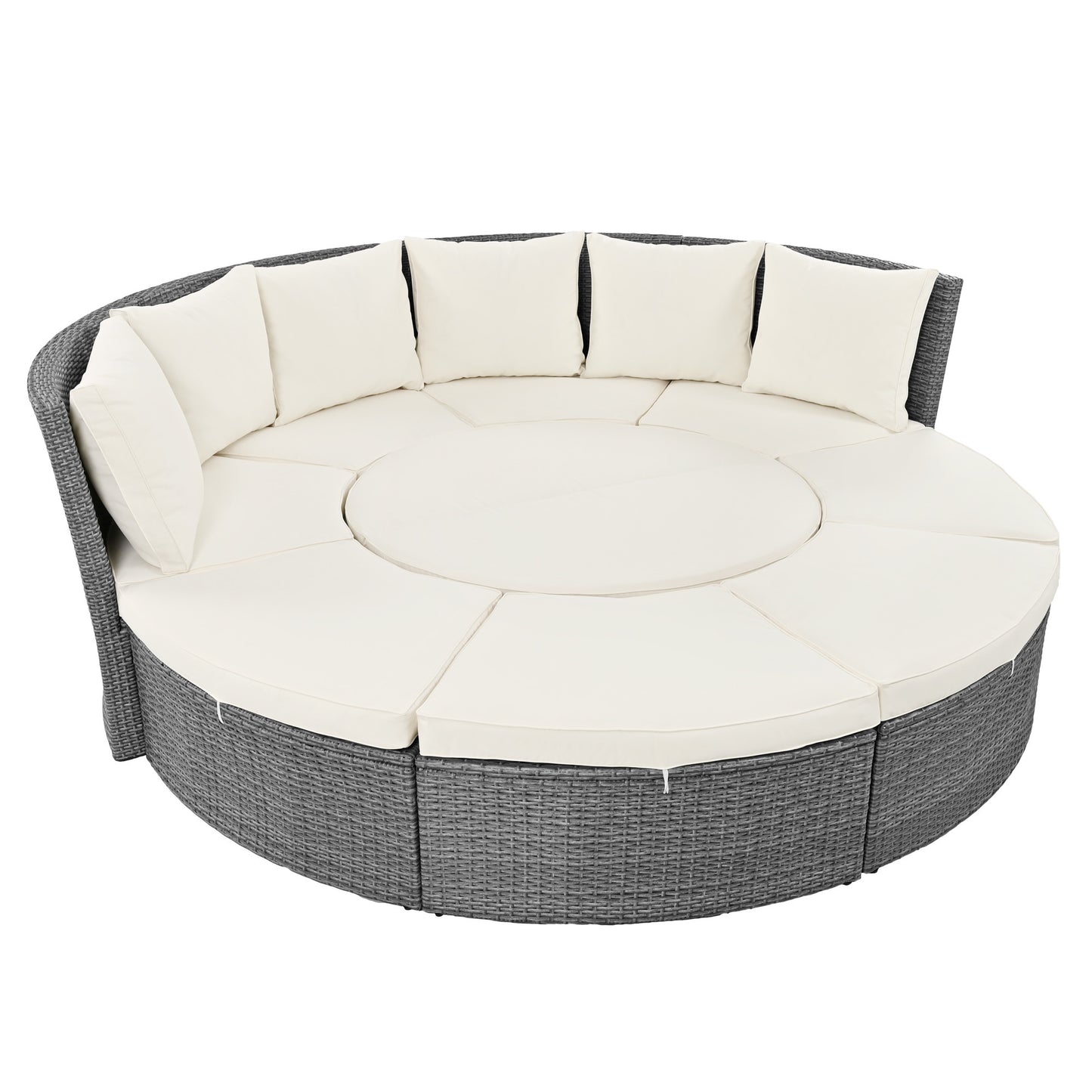 Marvelo 5 Pc Round Rattan Sectional Sofa Set - Beige