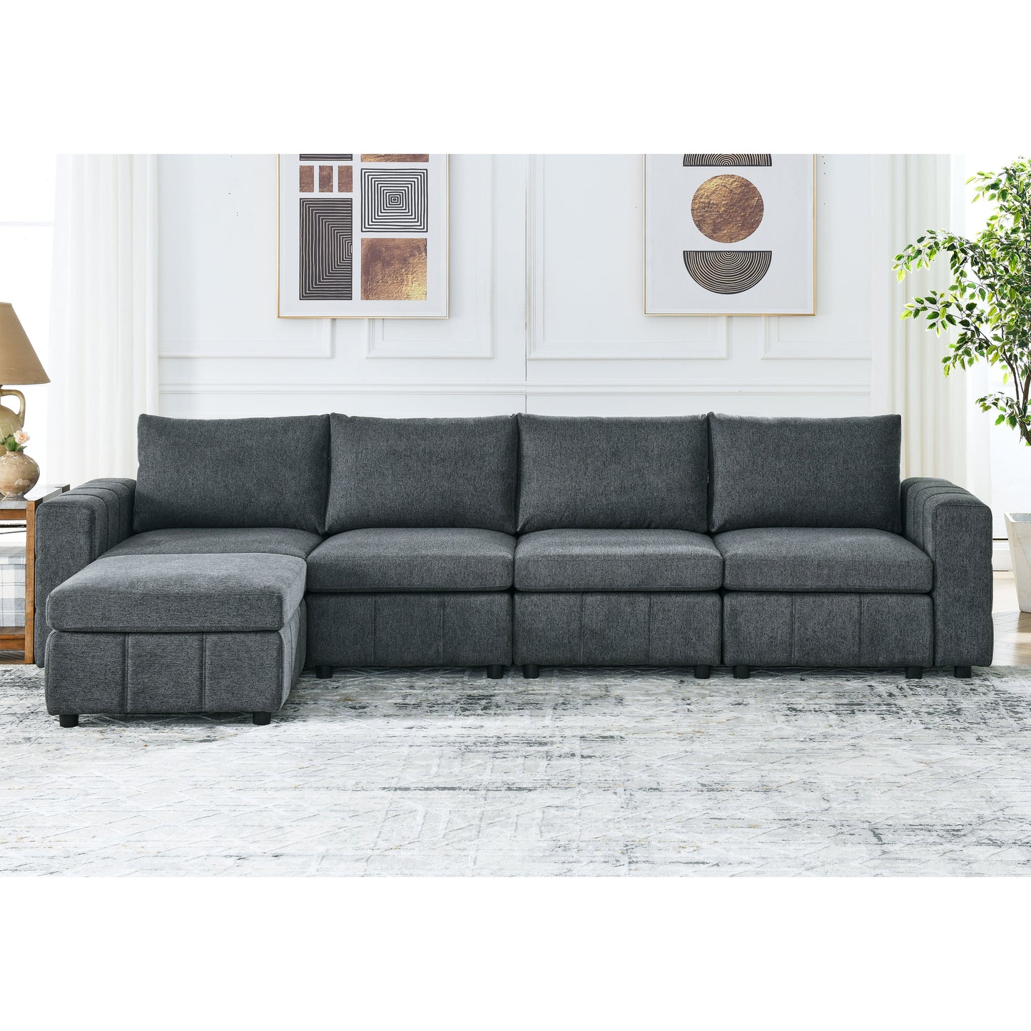 Varga Modular Sectional Sofa Sets (4-Seater with Ottoman) - Gray