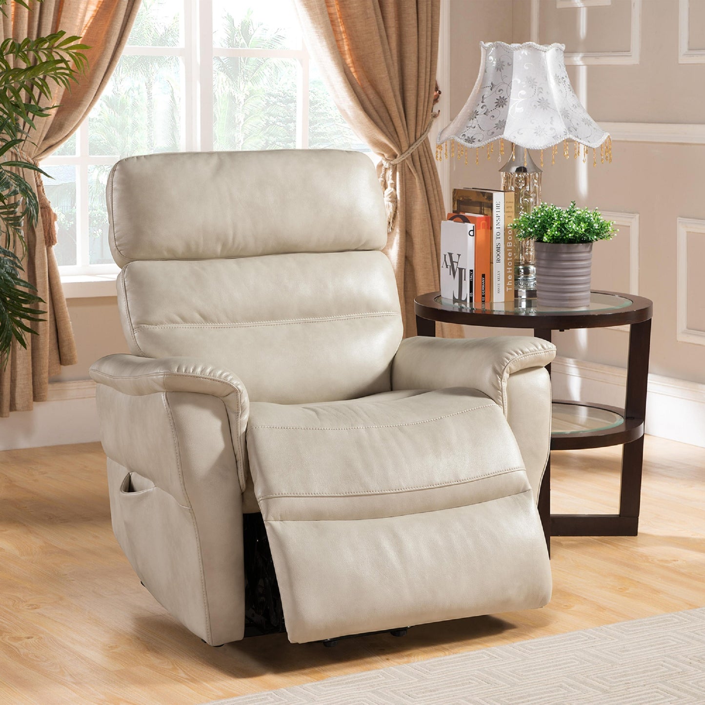 Zander Faux Leather Upholstered Power Reclining Chair - Cream