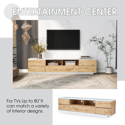 Dena Modern TV stand with Door Rebound Device - Natural+White