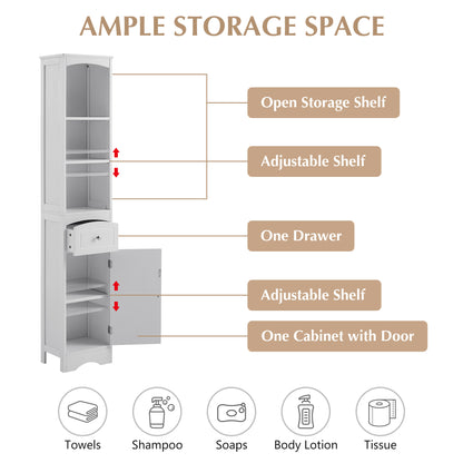 Tower Bathroom Cabinet with Drawer - White