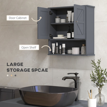 Kleankin Farmhouse Bathroom Wall Cabinet - Gray