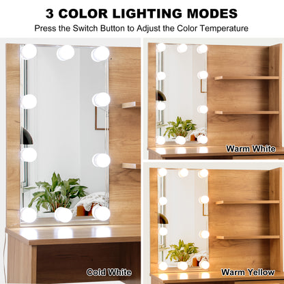 Brooks II Vanity Desk Set With LED Lighting Mirror - Natural