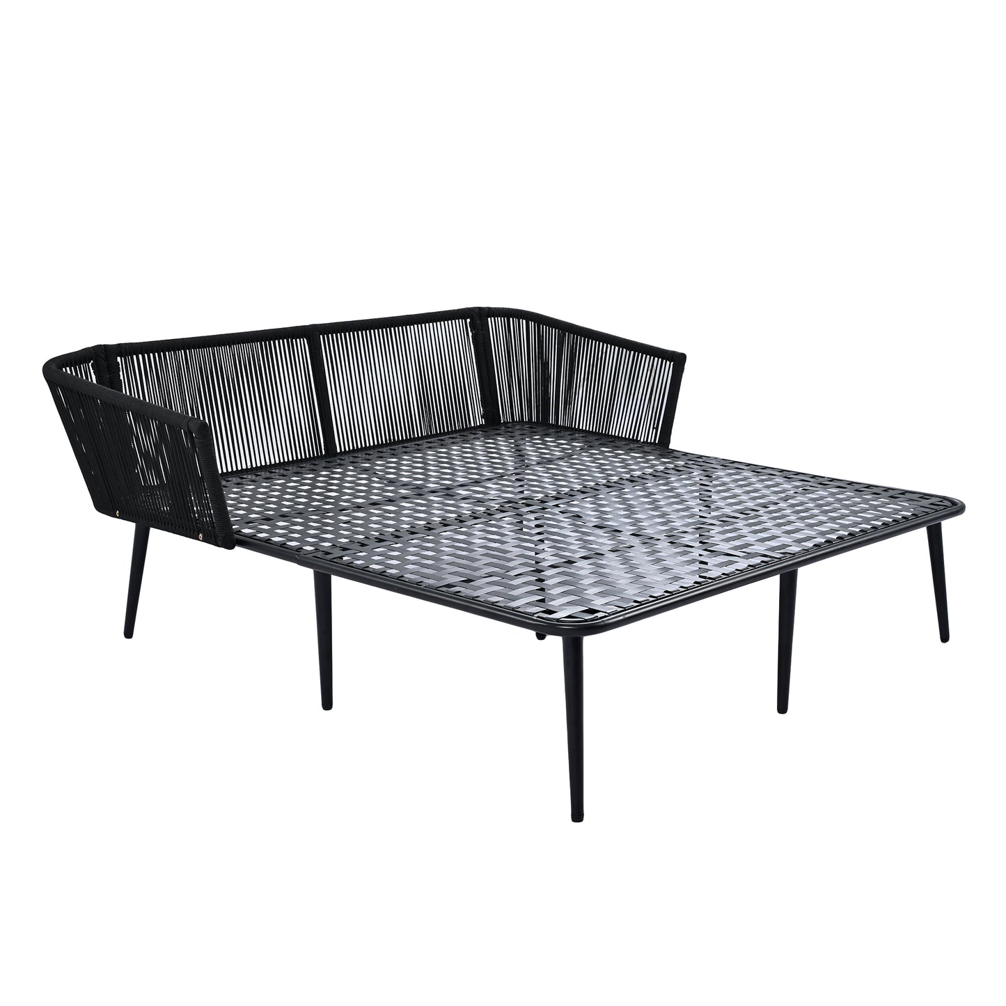 Easton Woven Nylon Rope Backrest Outdoor Patio Daybed - Black+Gray