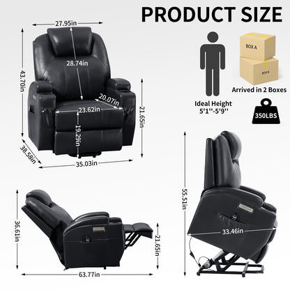 Adell Power Lift Recliner Chair with Heat and Massage - Black