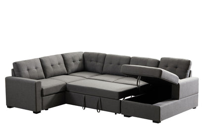 Selene Linen Fabric Sleeper Sectional Sofa with Storage - Dark Gray