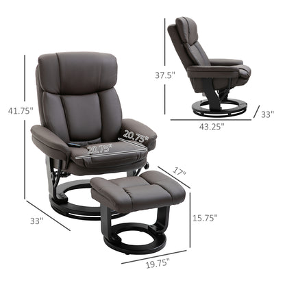 Flynn PU Leather Massage Recliner Chair with Ottoman - Brown