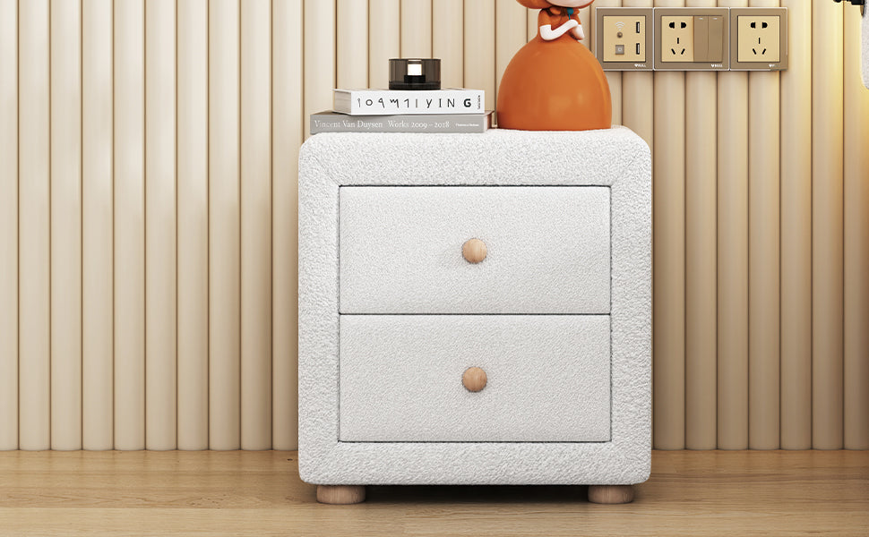 Teddy Fleece Nightstand with 2 Drawers - White