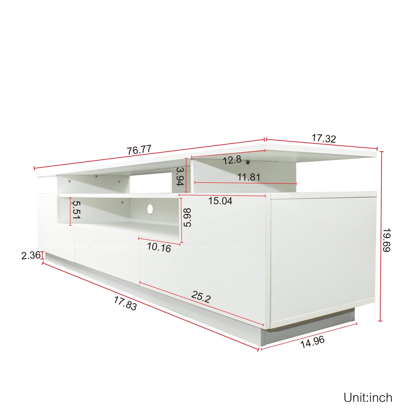 Flat Modern LED TV Stand w/Remote Control Lights - White