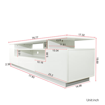 Flat Modern LED TV Stand w/Remote Control Lights - White