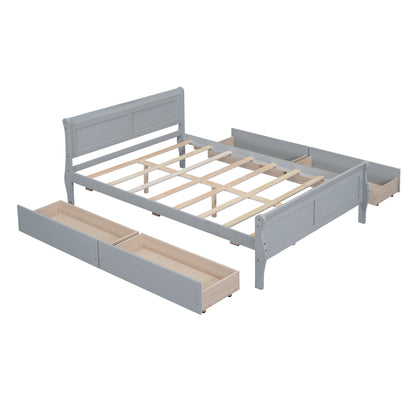 Meg Full Size Wood Platform Bed with 4 Drawers - Gray