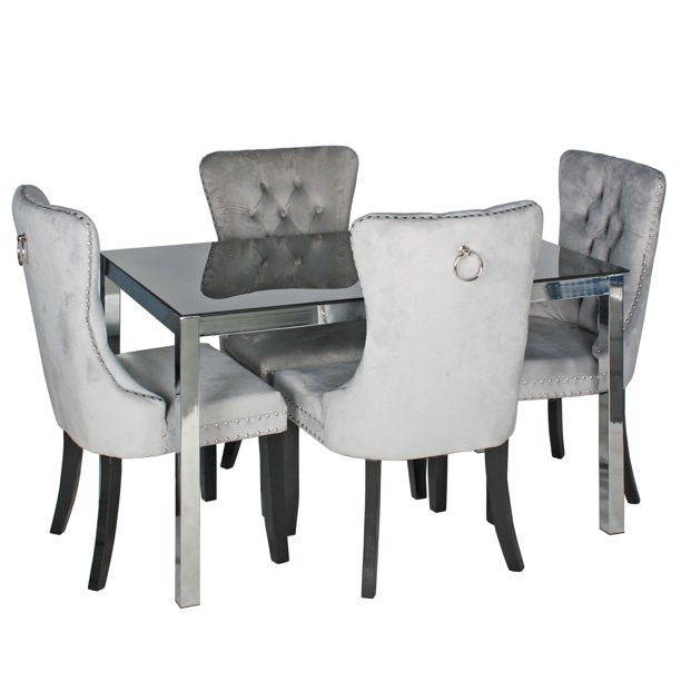 Go Green Woods Lisa Chrome Dining Table Set for 4 with Velvet Chairs