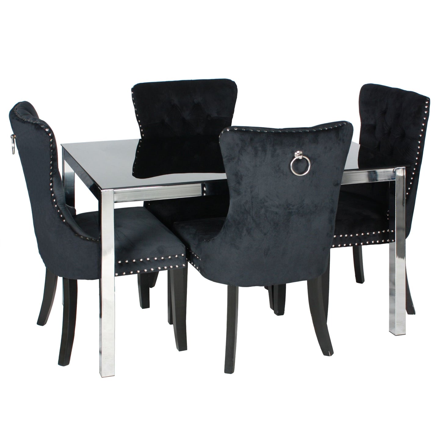 Go Green Woods Lisa Chrome Dining Table Set for 4 with Velvet Chairs