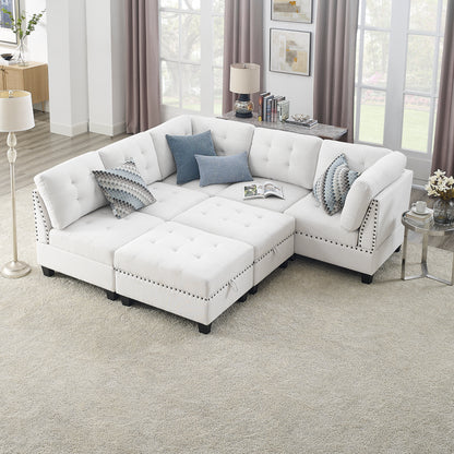 Molly Modular Sectional Sofa Three Single Chair ,Two Corner and Two Ottoman - Ivory